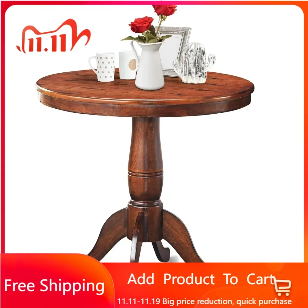 32 Inch Round Dining Table  with Solid Wood Pedestal , Bistro Dining Table for Bar, Kitchen, Restaurant,Dining Room,Walnut