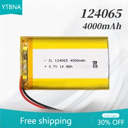 124065 4000mAh 3.7V Polymer Li-Ion Battery High Capacity with PH2.0 Plug Microphone Tablet Medical Device Camera Power Bank Tool