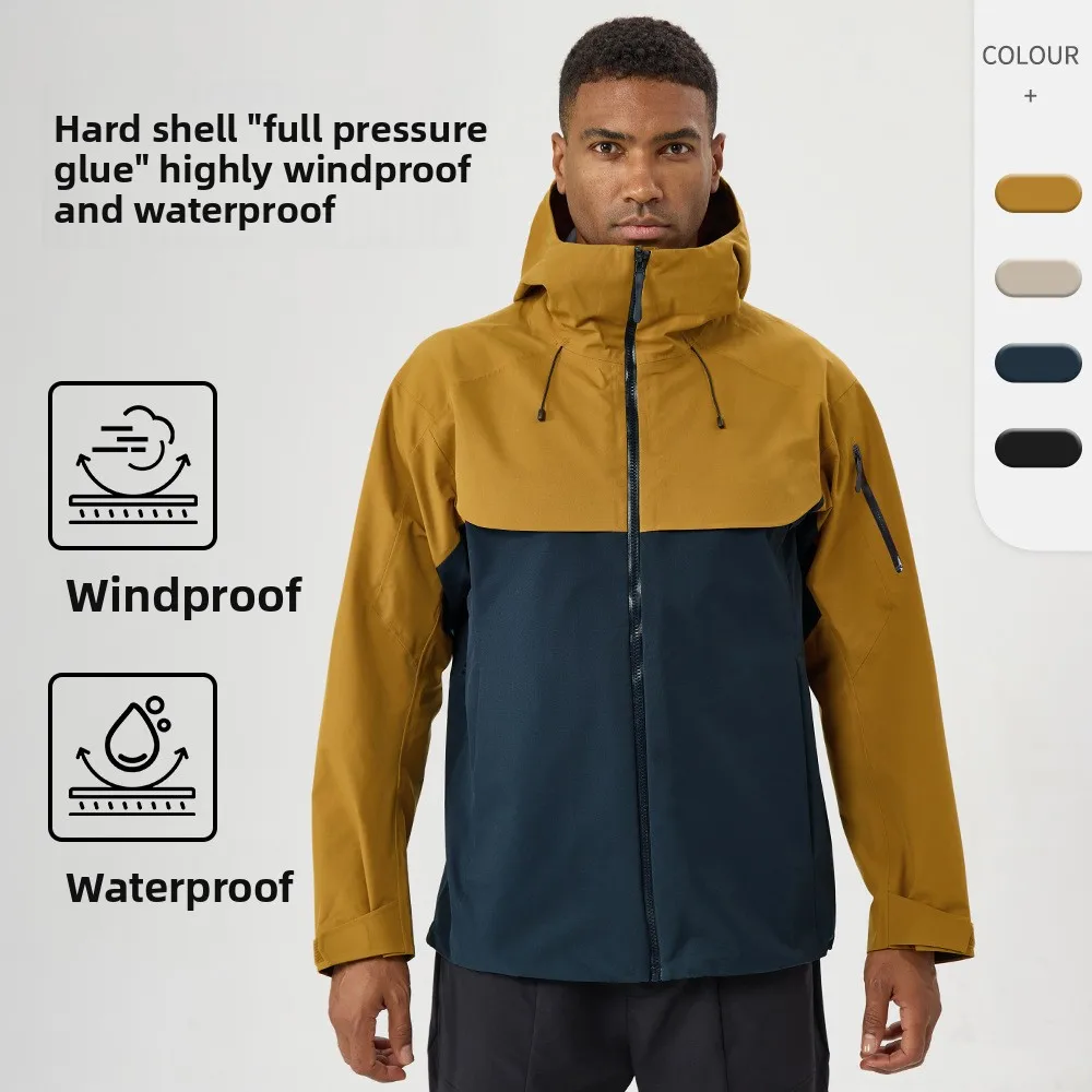 Custom logo men's autumn/winter jacket fully laminated windproof rainproof outdoor hiking mountaineering ski j hooded jacket