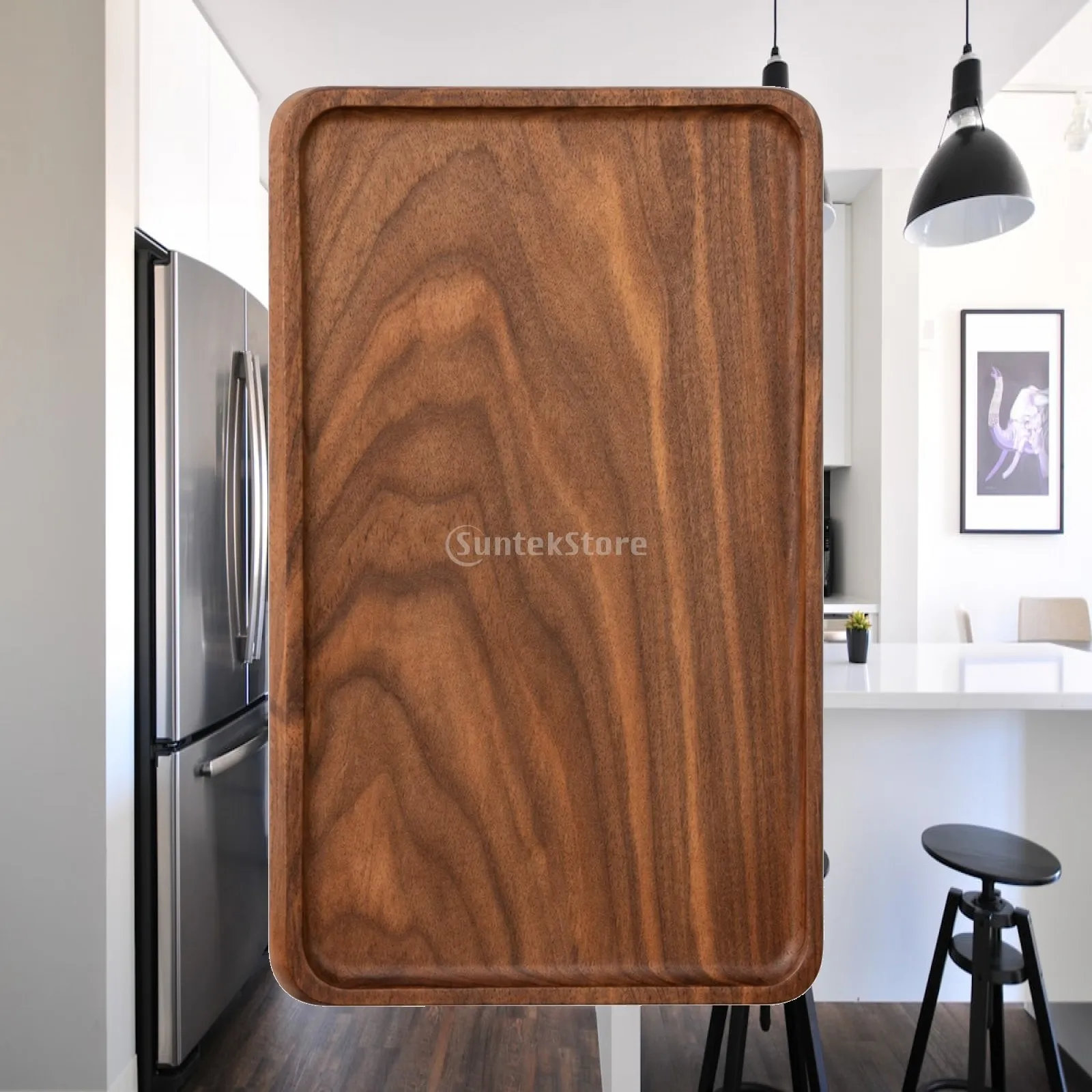 Rectangle Black Walnut Wood Tray for Serving Food Decorative Wood Tray with Smooth Finish for Coffee Table Centerpiece
