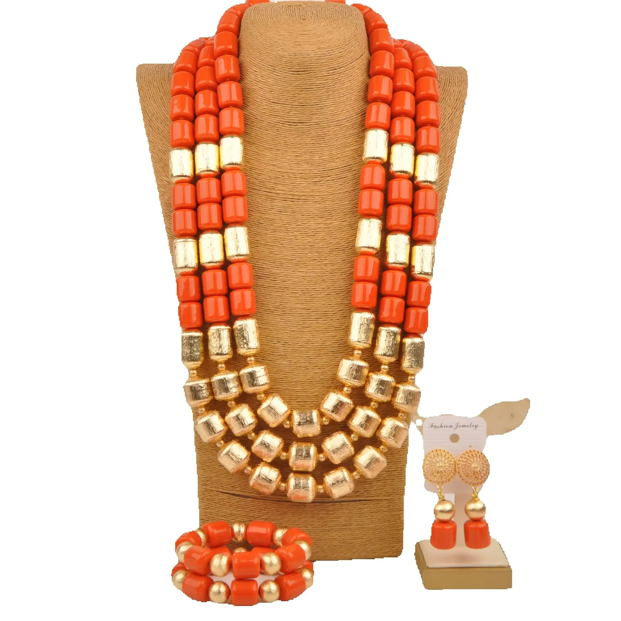 

Fashion Orange Artificial Coral Necklace, Nigerian Wedding African Beads Jewelry Sets