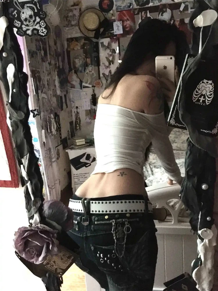 American Style Low Rise Slight Flare Heavyweight Denim Jeans with Butterfly Embroidery Y2K High Street Slimming Fit for Women