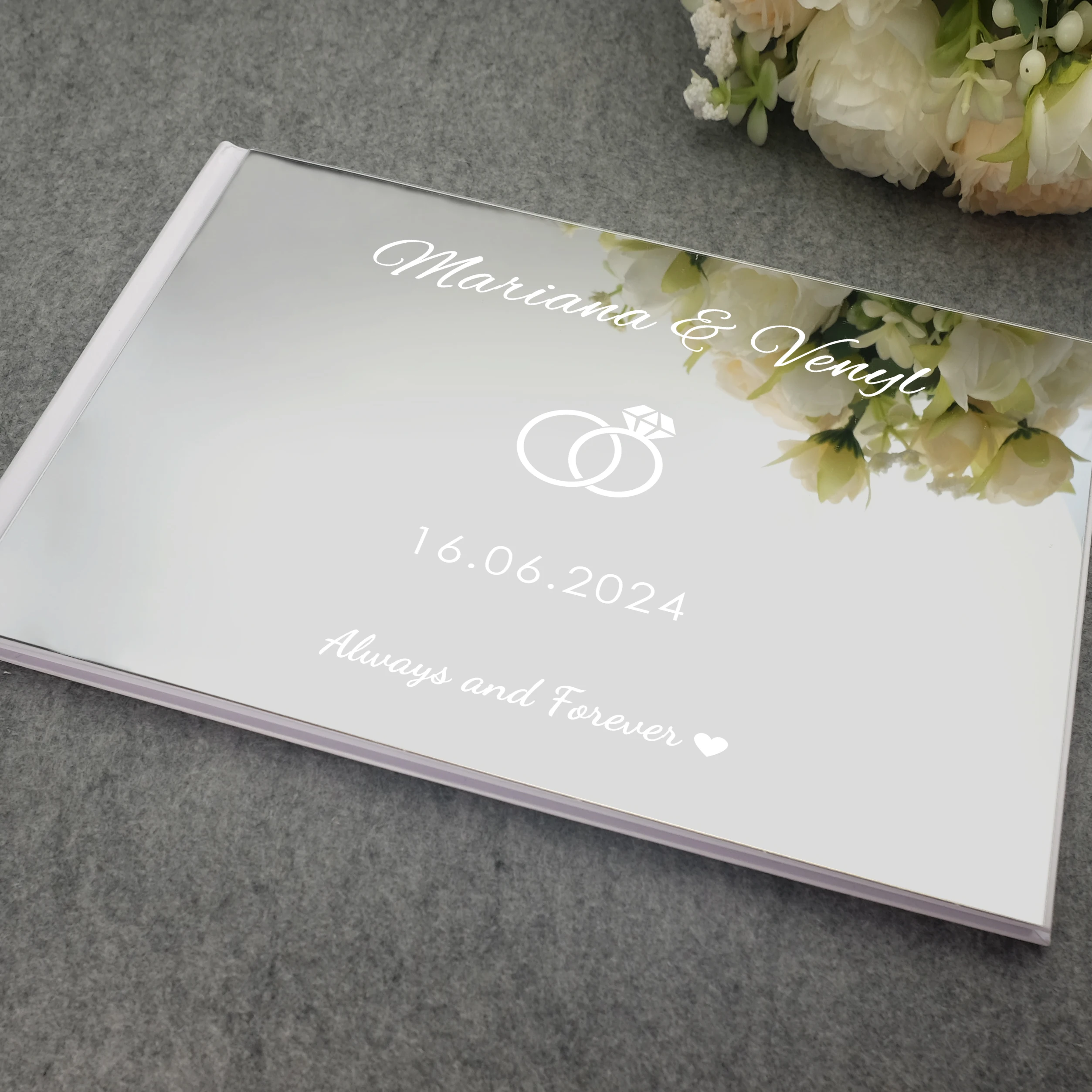 Custom Wedding Guest Book Personalized Signature Book Guests Sign White Guestbook Acrylic Mirror Reception Book Baptism Birthday