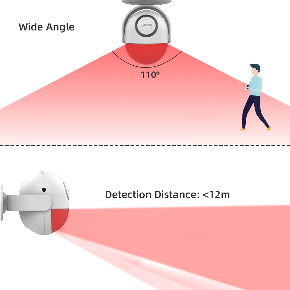 CPVAN-PIR Motion Sensor Alarme, Home Sistema de Alarme, Detector de Movimento Infravermelho, Garagem, Shed, Van, Loja, Office Security, 433mHz, 125dB