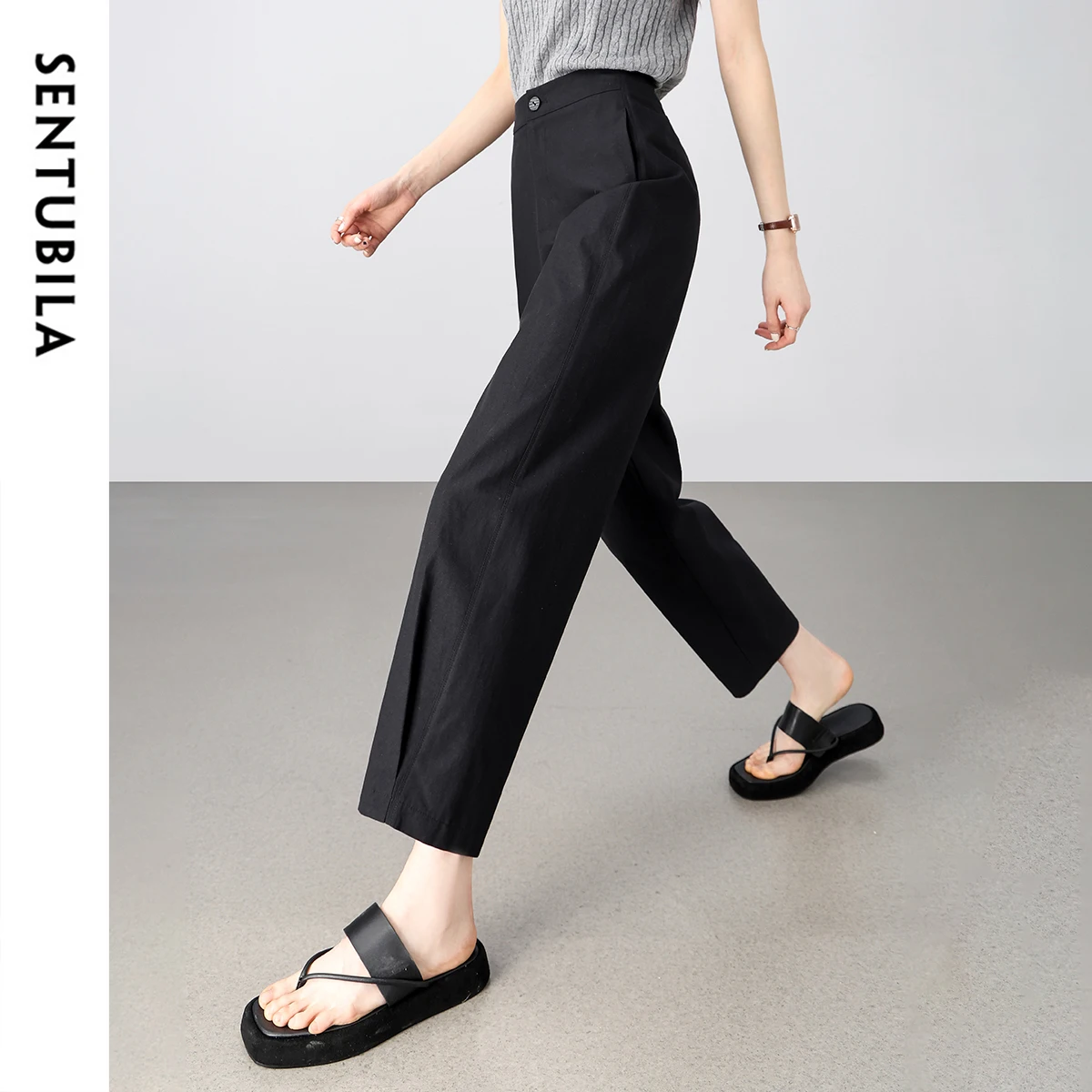 SENTUBILA Comfortable Dark blue Pants For Ladies 2025 New Commuting Slim Elastic High Waisted Pants For Women's Party 152K57196