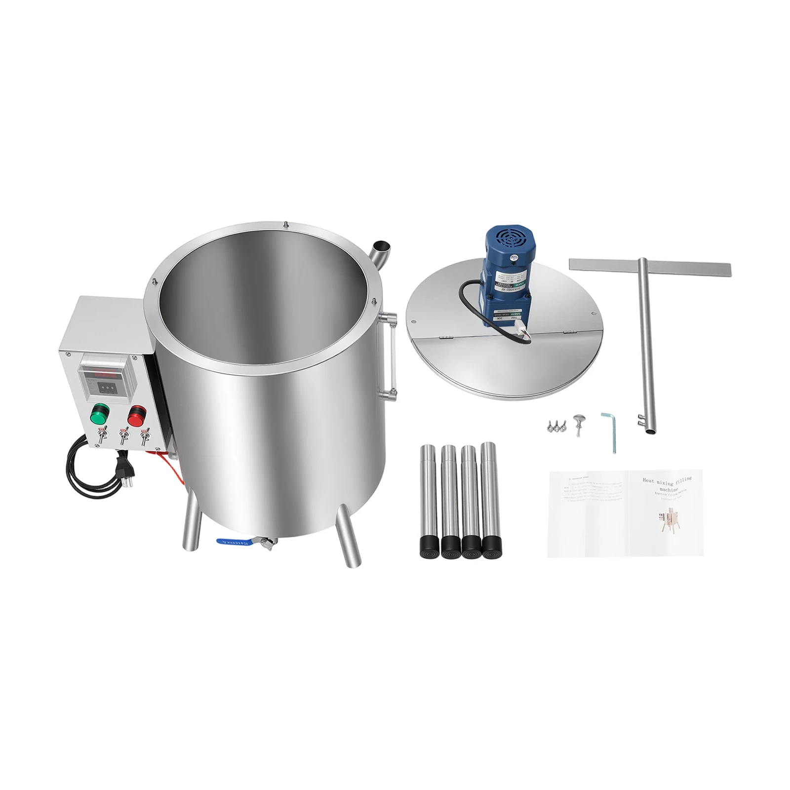 30L/ 8Gal Heating Mixing Filling Machine W/ Stirrer, 304 Stainless Manual Cream Filling Tank for Dissolve & Fill Creams& Liquid