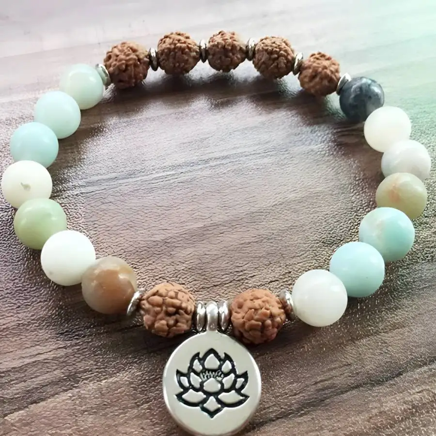 

8mm Amazoniteite Rudraksha Bracelet 7.5 inches Zen Chaplet Natural stone Gemstone Yoga Spiritual Buddhist Nirvana Bodhi tassel