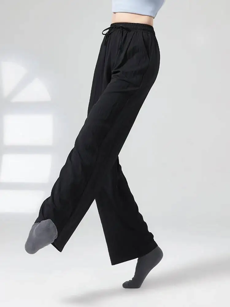 Pantalones de baile de pierna ancha de cintura alta de Color sólido, pantalones de actuación escénica modernos holgados para mujer, traje de práctica contemporánea