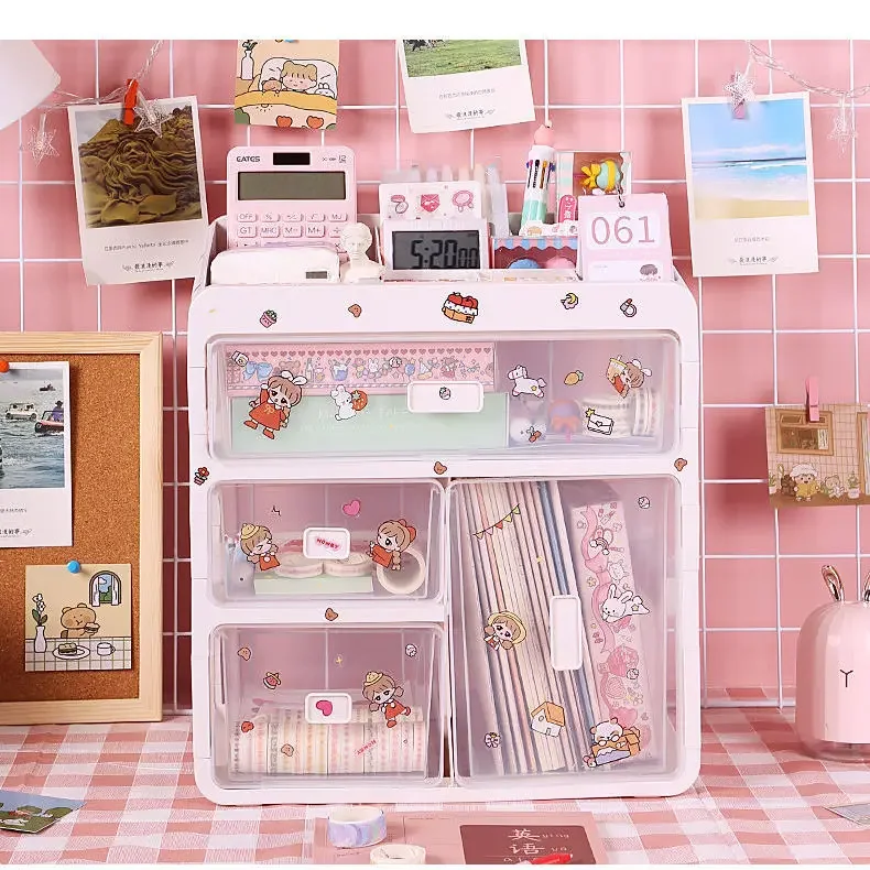 1-3 layer Ins Desktop Storage Box Drawer Shelf Storage Box Container Rack Holder Organizer Cosmetic Stationery Kawaii Desk Rack