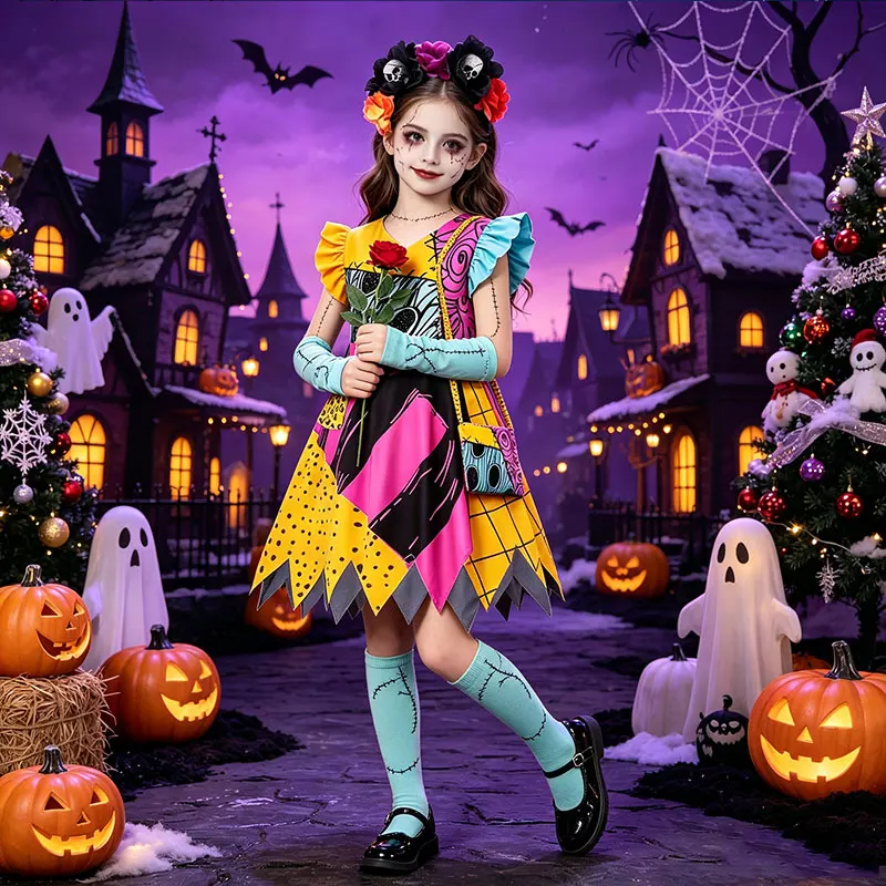 Mädchen Sally Halloween Cosplay Kostüm Sally Jack The Nightmare Before Christmas Rollenspielkleid Karneval Partykleidung – Detail 2