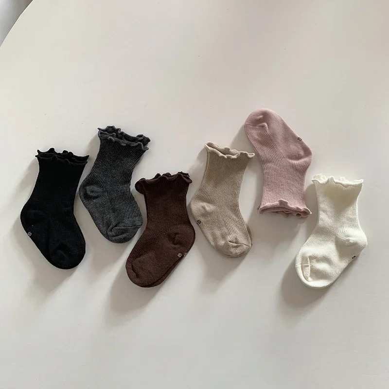 Newborn Cute Ruffle Lace Cuff Socks Infant Baby Girls Ankle Socks Spring Autumn Children Kids Soft Warm Ribbed Cotton Floor Sock