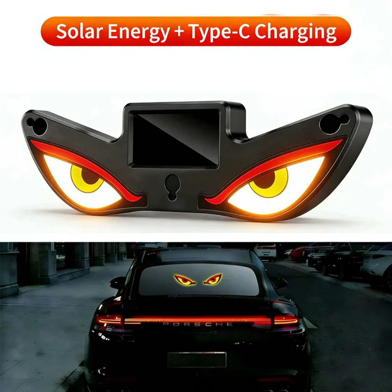Solar Devil's Eye Car Dynamic LED Light Blinking Moving Eyes Car Lights Ambience Lamp Decoration No Wiring Required