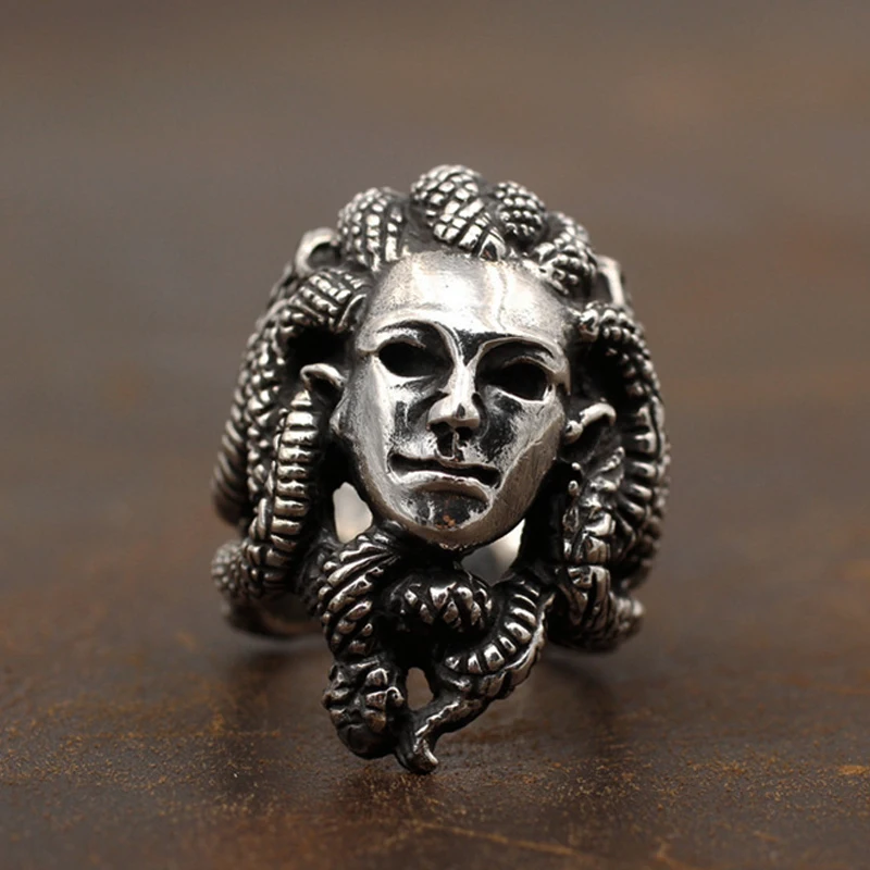 Vintage Greek Mythology Medusa Ring Horror Venomous Snake Snake Hair Gorgon Ring Cool Stainless Steel Punk Biker Jewelry