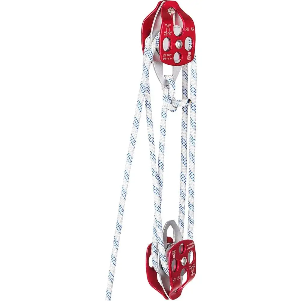 

Twin Sheave Block and Tackle 1/2x150FT Braided Rope Double Pulley Rigging 30-35KN Load Capacity