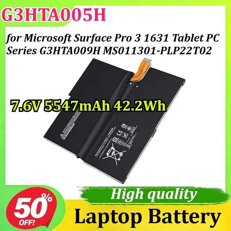 

Аккумулятор для ноутбука G3HTA005H 7.6V 5547mAh 42.2Wh для Microsoft Surface Pro 3 1631 Tablet PC Series G3HTA009H MS011301-PLP22T02