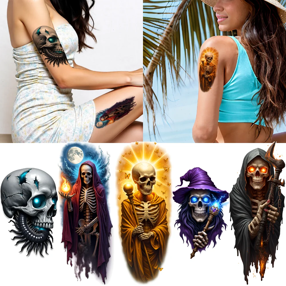 

12pcs Temporary Tattoo Skeleton Stickers Realistic Temporary Tattoos Gothic Stickers Skull Stickers For Adults Arms Thighs