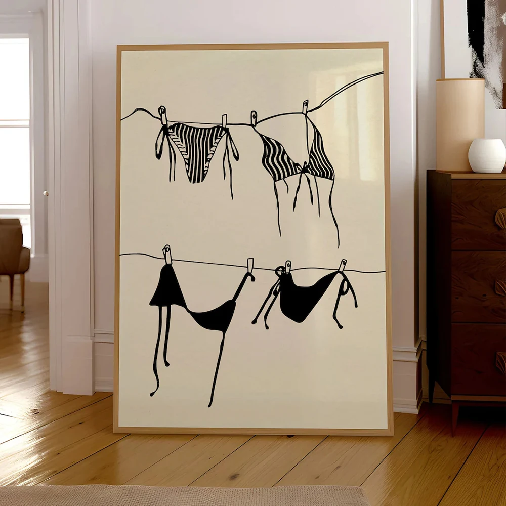 Coquette Wall Art Prints Canvas Painting Poster Picture For Living Room Home Decor Modern Trendy Beige Girly Bikini Hanging