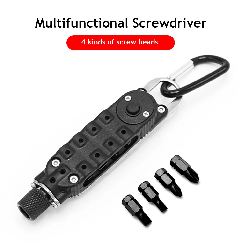 Multifunction Screwdriver Rotatable Pocket Keychain Tool Stainless Steel Bottle Opener for EDC Outdoor Camping Household Repair