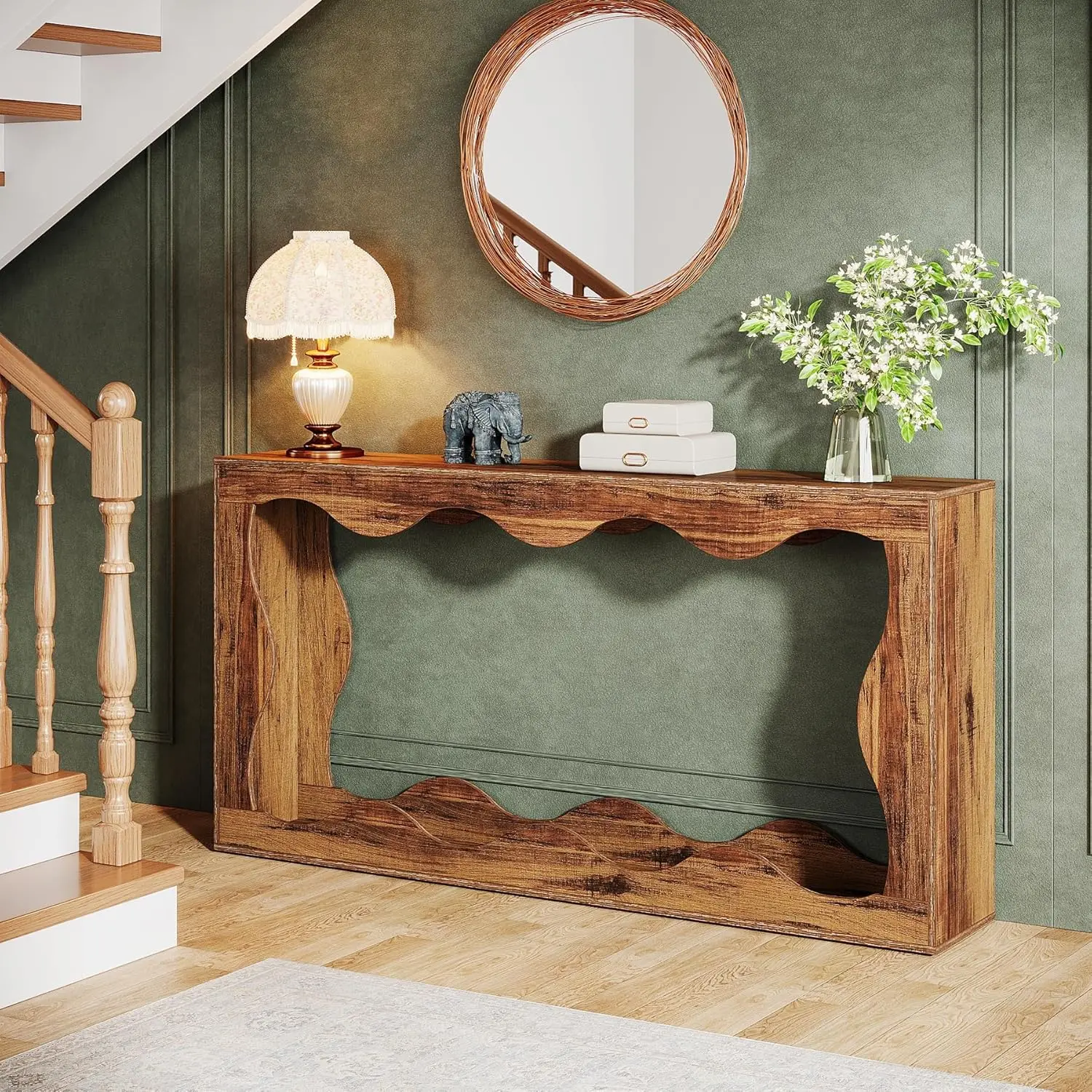 63 Inches Farmhouse Console Table with Storage, Couch Table Behind Sofa, Long Entryway Table, Sofa Console Table, Nar