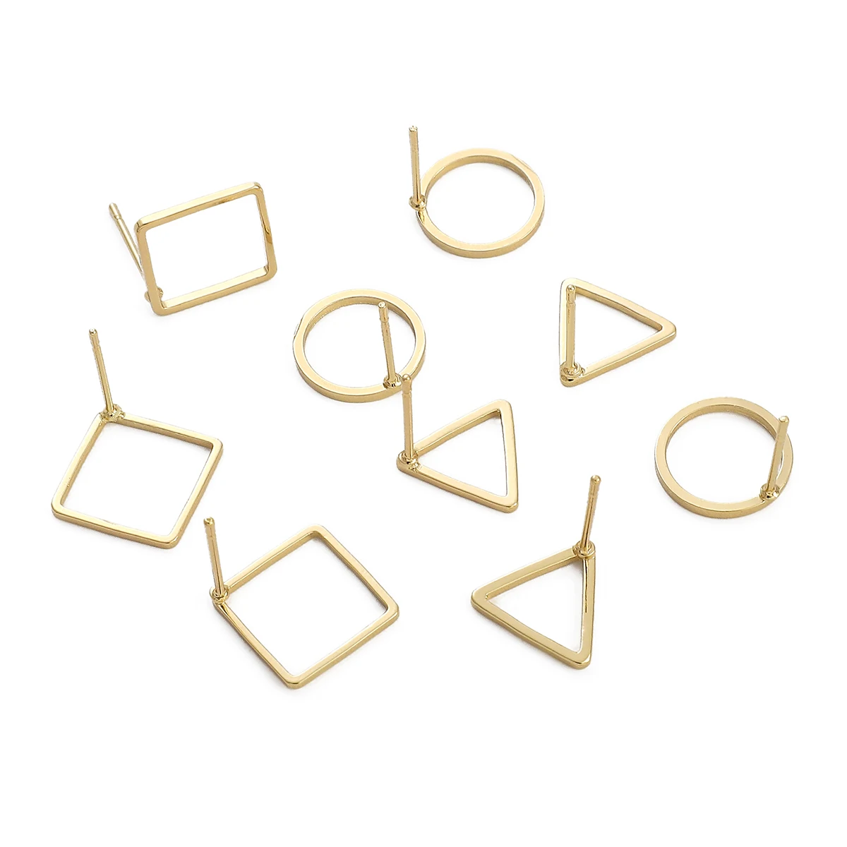 2/10pcs 12mm 14K Gold Plated Copper Geometry Stud Earring Simple Earrings for Women Girls Ear Piercing Jewelry Making