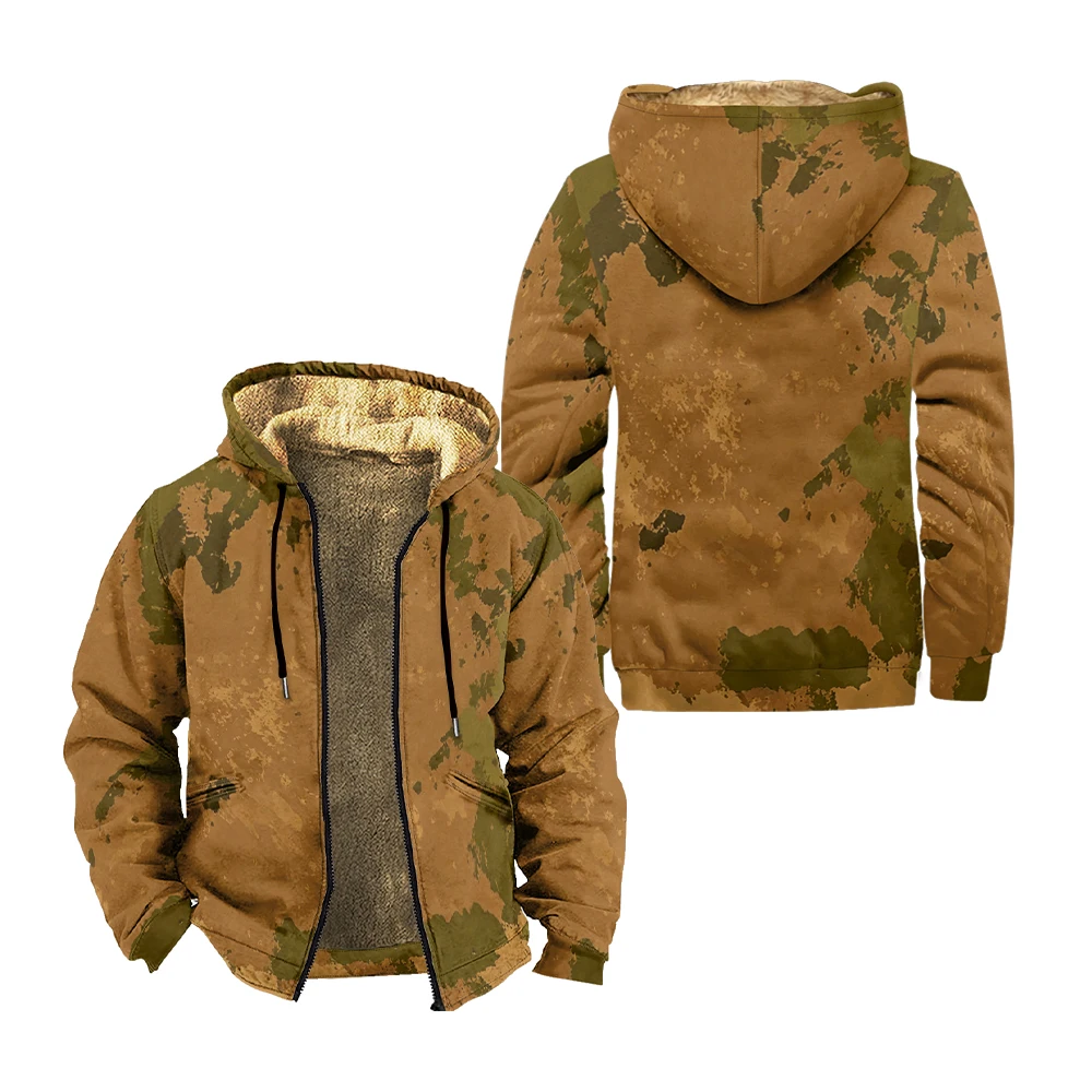 

Men's Fleece Zip Up Hoodeds Jacket Winter Man Harajuku Unisex Casual Outerwear Parka for Men Printing Streetwear