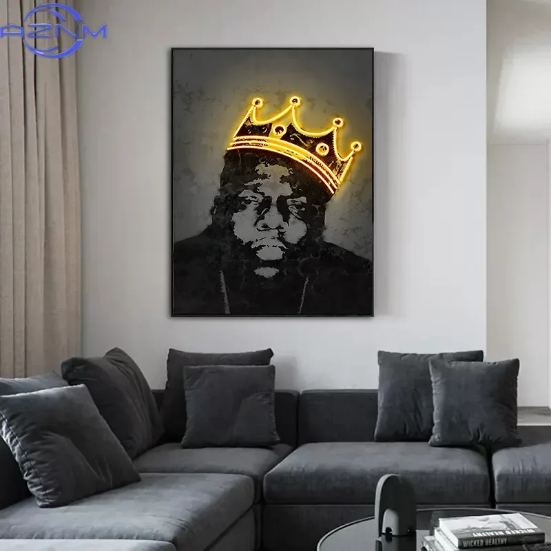 Colourful Neon Hip Hop Rapper Star Wall Art Poster Prints Abstract Graffiti Canvas Painting Picture for Living Room Home Decor
