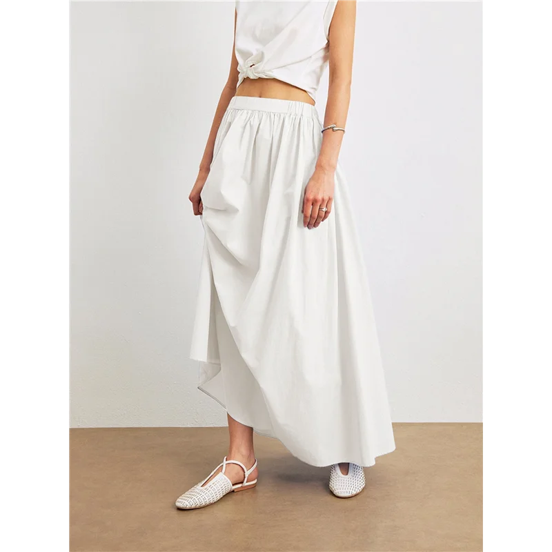 CYL-Gonna lunga estiva da donna a vita alta pieghettata a trapezio casual fluida da fata