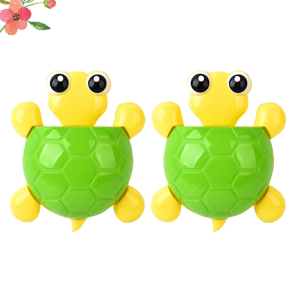 2pcs Suction Cup Toothbrush Holder Wall Mounted Turtle Design Bathroom Organizer for Toothbrush & Toothpaste