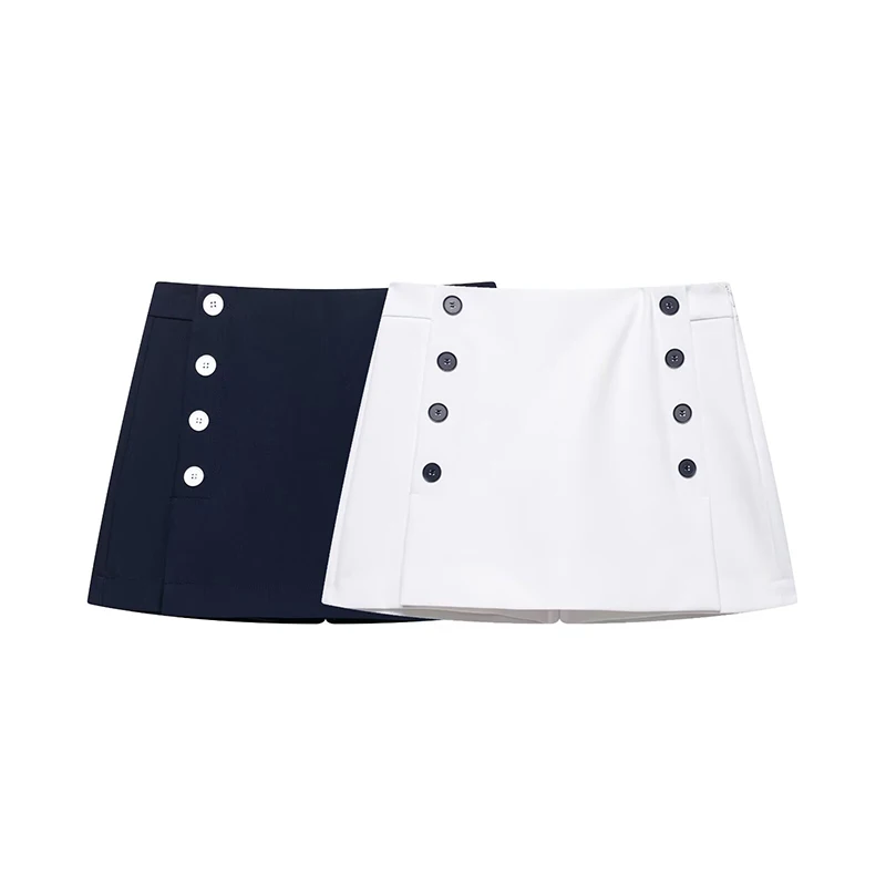 

YENKYE Preppy Front Button Skort Women High Waist Wrap Front A-line Mini Shorts Skirts for Office & Daily Outfit