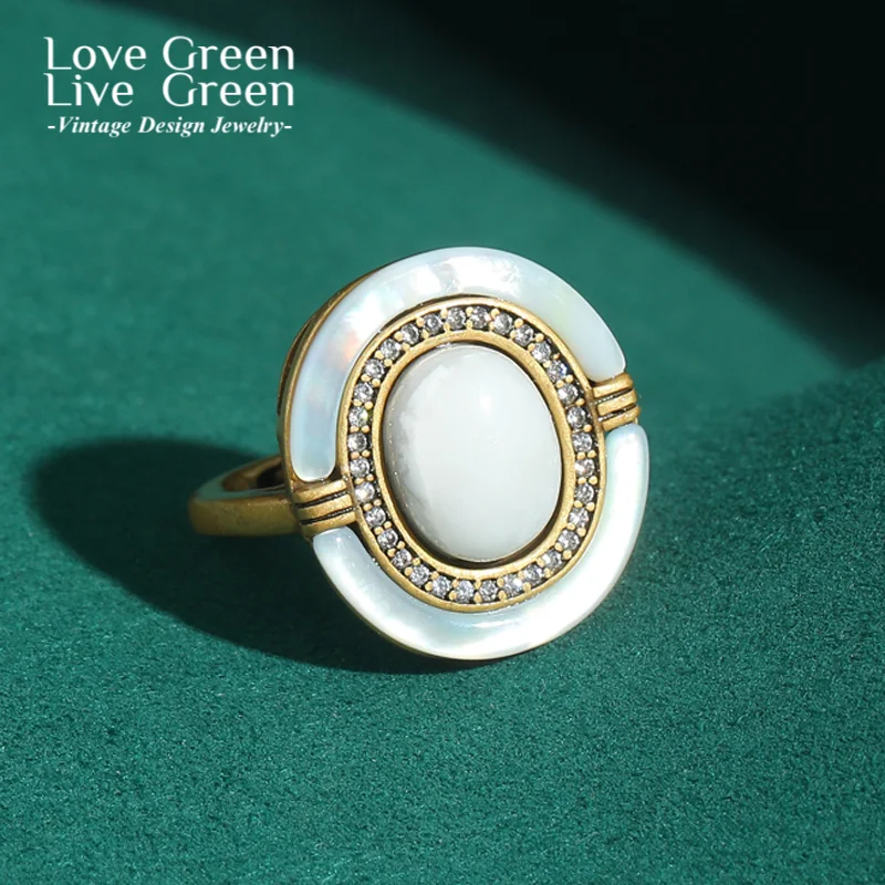 

Luxury Vintage Oval Natural Stone Rings 2026 New Antique Gold Plated Anniversary Jewelry Party Accessories For Woman High Brands