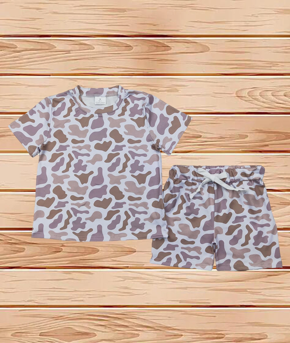 

4.10 Wholesale Western Boutique children clothing Baby Kids Grey Camouflage Shirt Shorts Outfits Clothes Sets