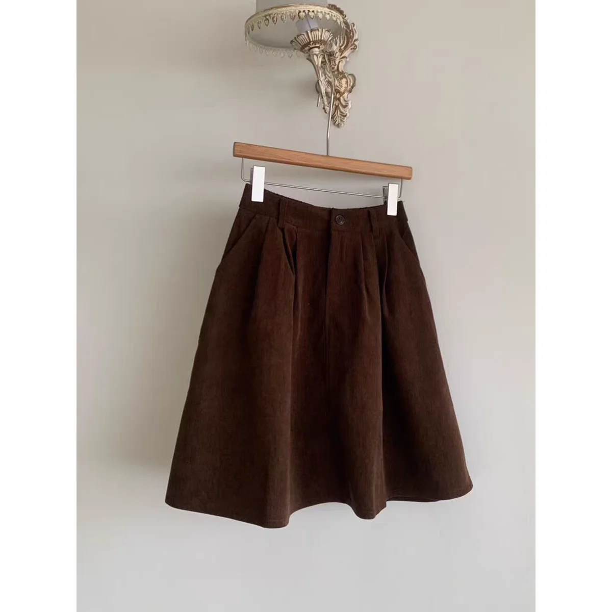 

Рекомендуется! Ele Вельветовая юбка-миди трапециевидной формы, женская осенне-зимняя новинка, универсальный простой дизайн, застежка-молния с низкой талией