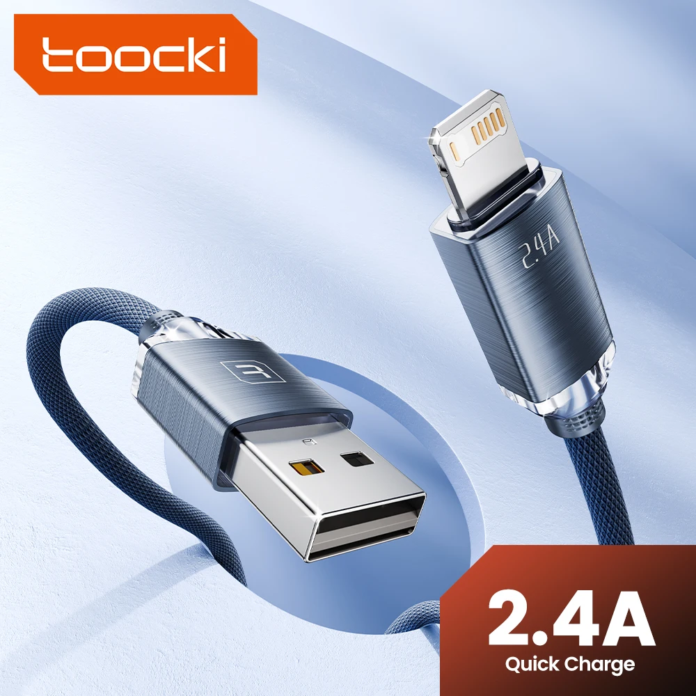 Toocki 2.4A USB Cable To iP For iPhone 11 12 PD 20W Fast Charging USB Wire For iPhone 13 14 X Pro Max Crystal 480Mbps Data Cord