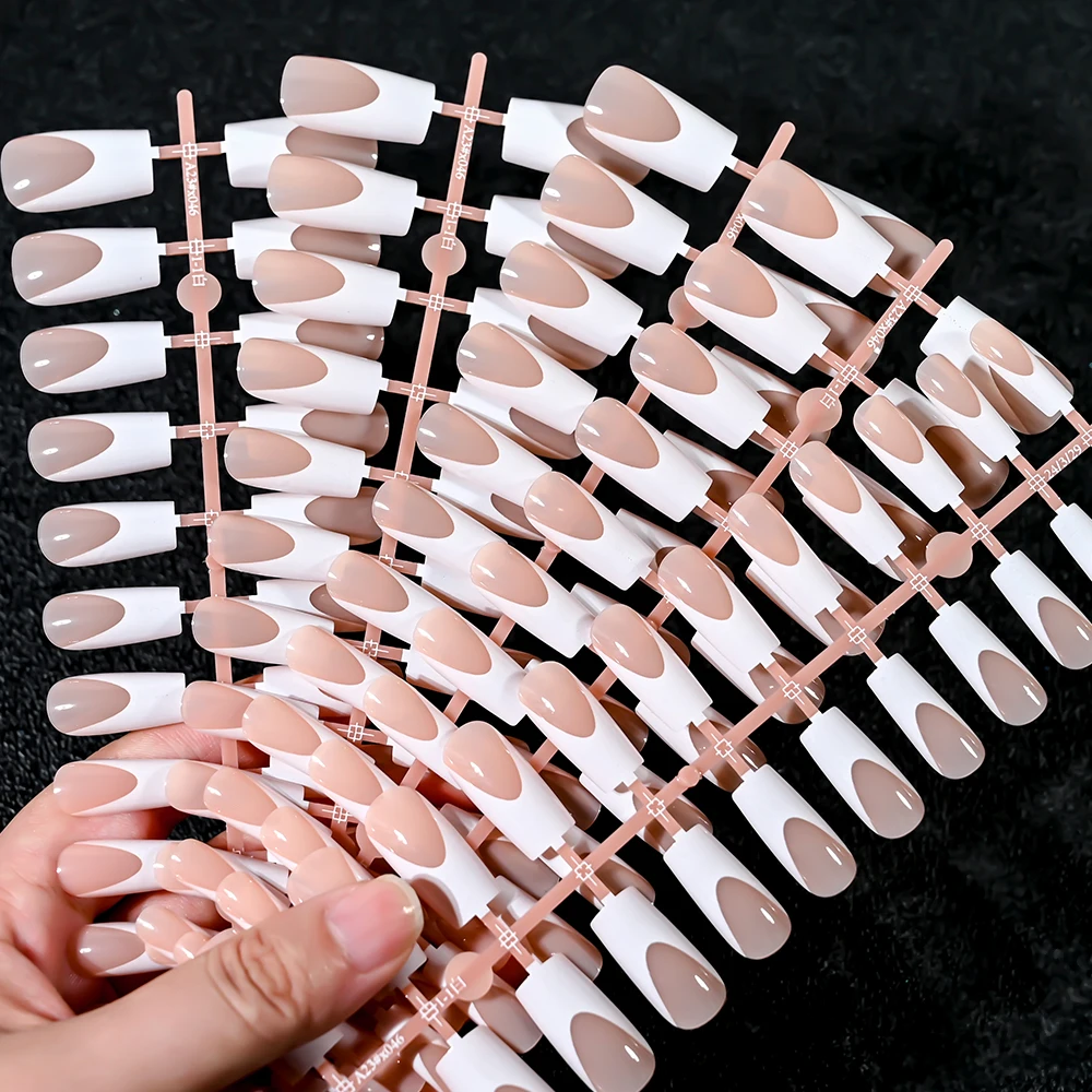 French Gel Nail Tips - 120Pcs French Tip Press On Nails Medium Coffin Ballet Almond Pre-applied Full Fake Nail Tips For Manicure