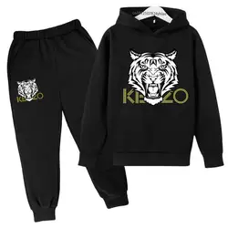 Tiger Head-Sweat à capuche et pantalon PVD pour enfants, vêtements de loisirs pour enfants, tenues pour garçons et filles, mode printemps et automne, 3 à 13 ans, 2 pièces