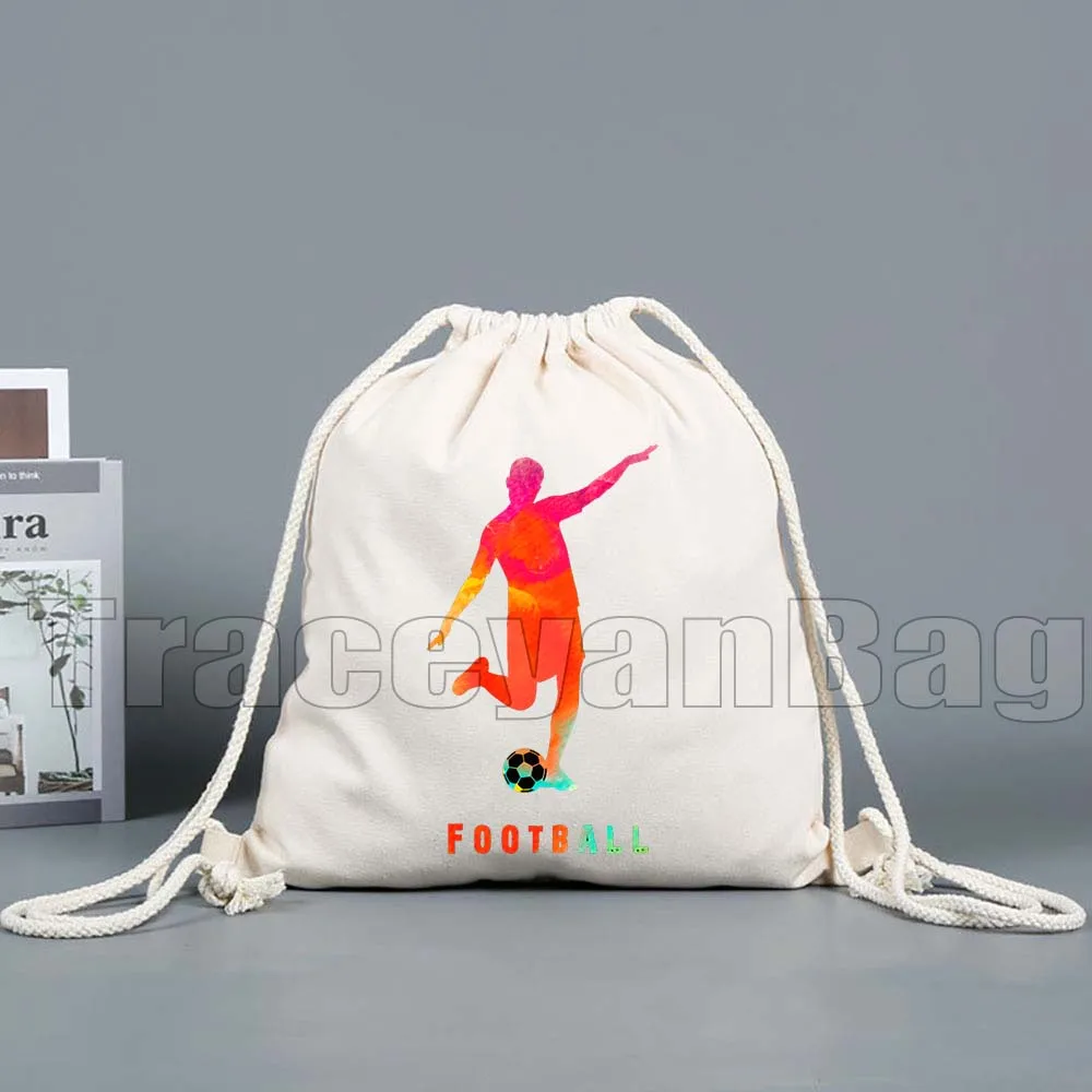 Rainbow Cute Football Colorfull Sports Soccer Lover Birthday Gifts Canvas Drawstring Bag Soccer Backpack Gym Sports Sackpack