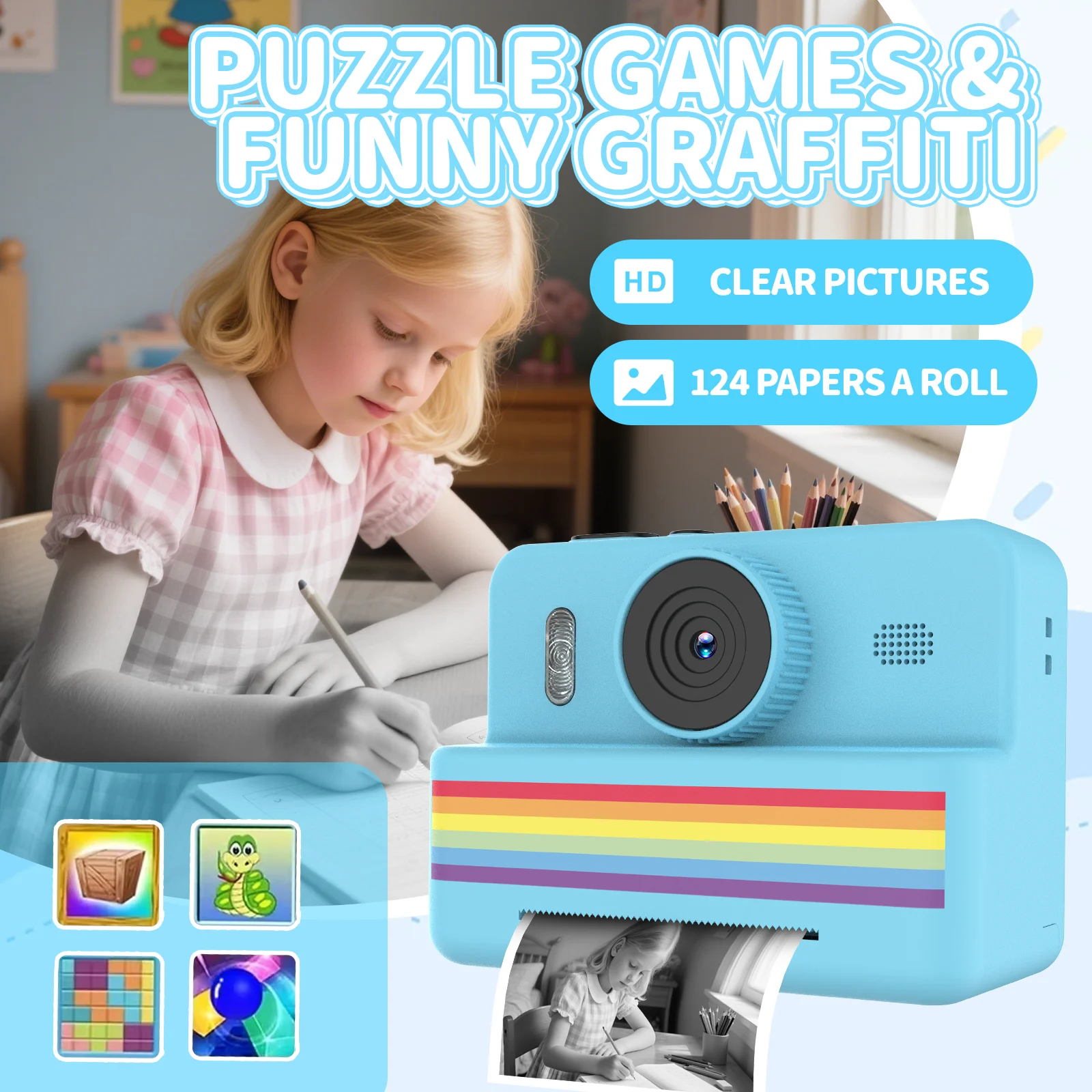 デジタル子供用カメラ写真撮影用ミニプリンターポータブルサーマルインスタントプリント写真子供用カメラ 2.8 インチ HD ビデオおもちゃギフト