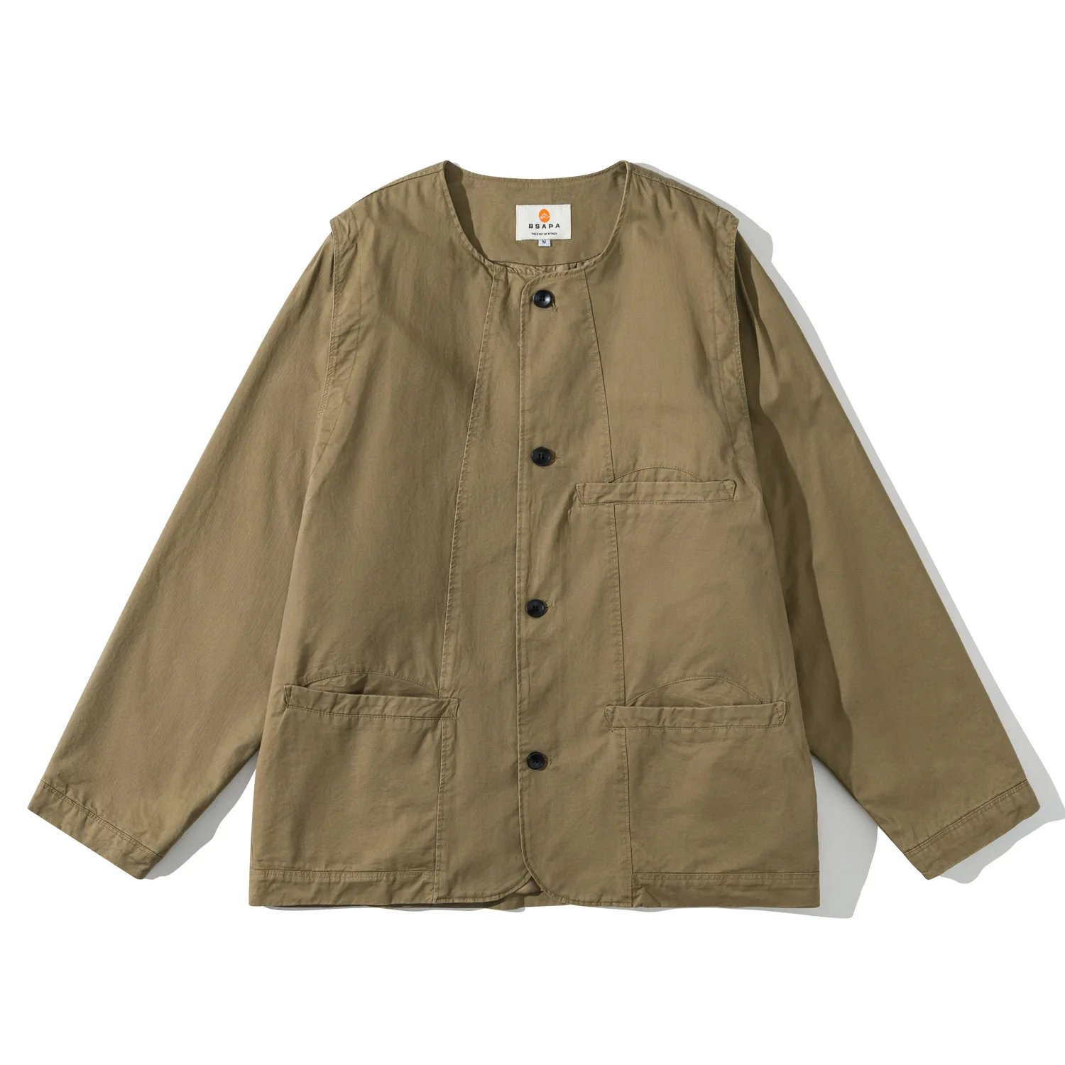 Vintage Streetwear Spring Fashion Japanese Collarless Loose Casual Cargo Jacket Men Long Sleeve Autumn Coat Women Outerwear