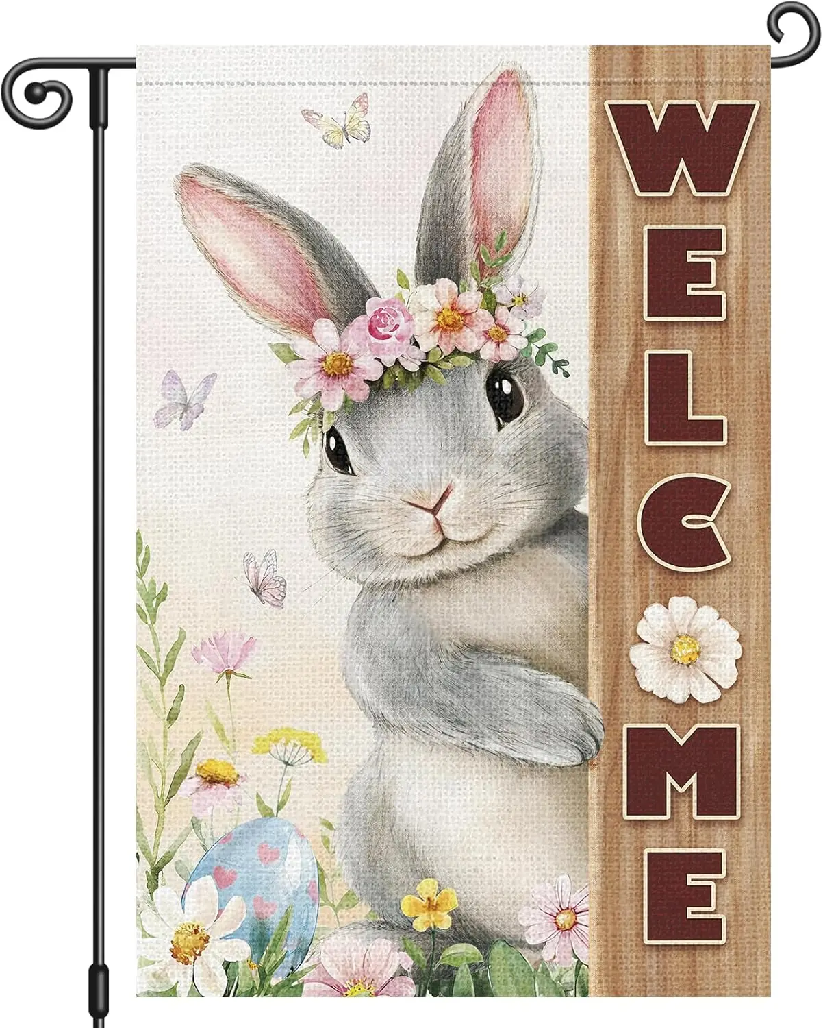 Louise Maelys Easter Welcome Garden Flag Floral Bunny Rabbit Easter Egg Double Sided 12x18 Inch Small Daisy Flower Burlap We AAS
