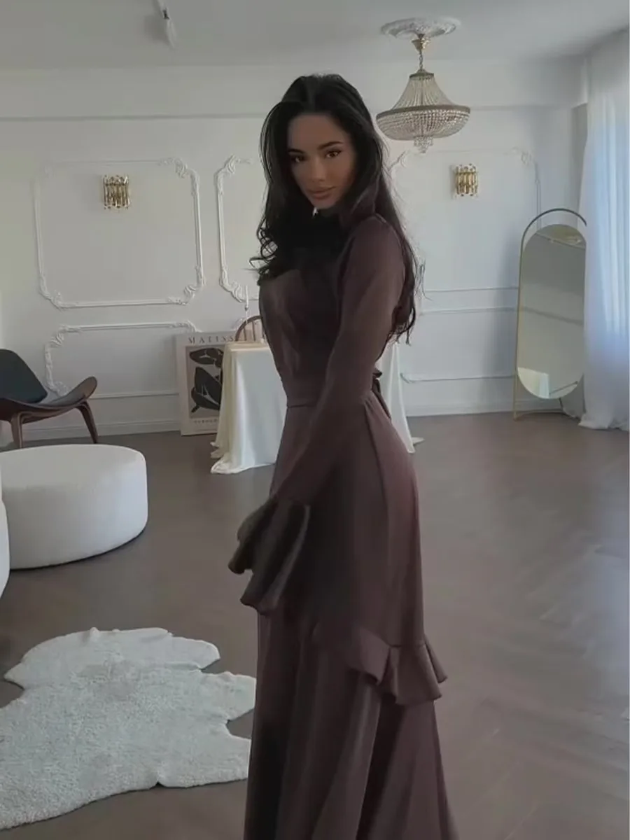 Ele Flared Sve Design Dr High Waist Long Sve Zipper Ba Invisible Slim Fit A-Line Fi Tail Gown for Women