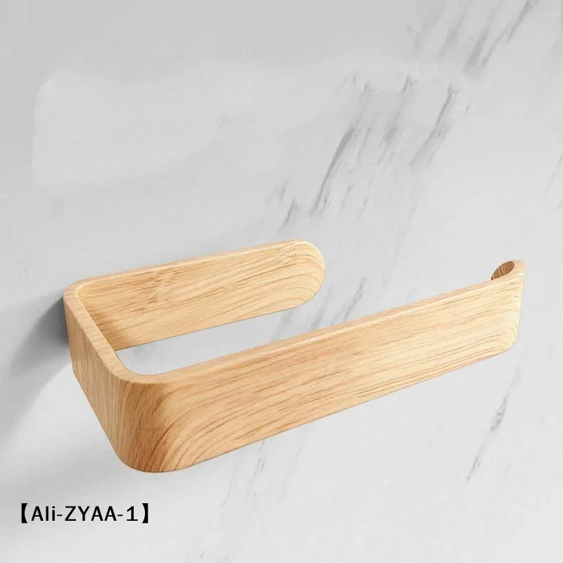 【A】Self-Adhesive U-Shaped Toilet Paper Holder No Drill Wood Grain Wall Mount For Bathroom Kitchen Paper Towels Renters Friendly
