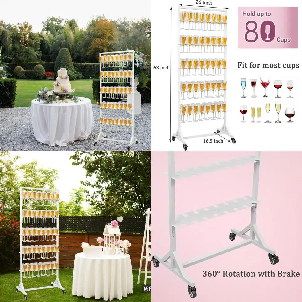 

5-Tier Adjustable Champagne Flute Rack, Holds 80 Glasses, Metal Stand for Weddings and Bars