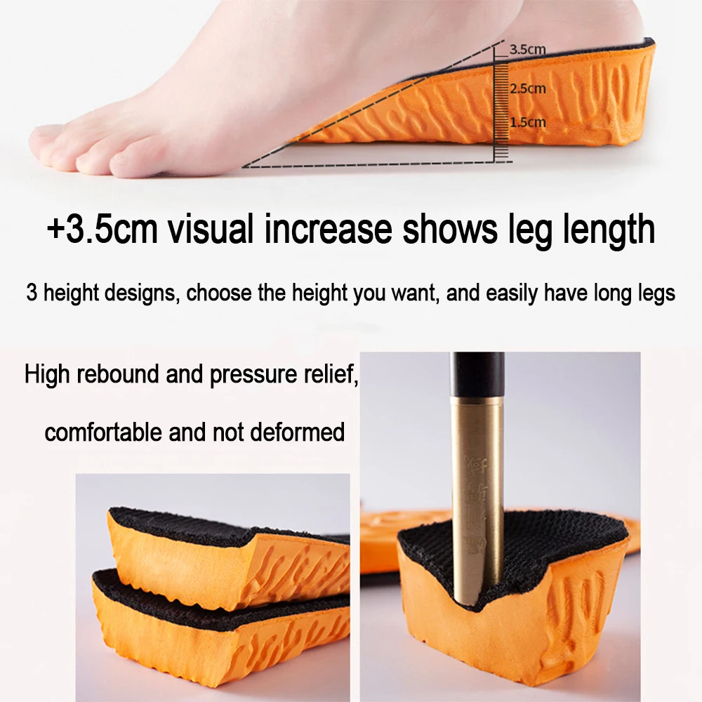 Semelles intérieures de Sport invisibles pour augmenter la hauteur, 1.5-3.5cm, chaussures en mousse à mémoire de forme EVA Orange, coussinet de semelle respirant et confortable pour les soins des pieds des hommes