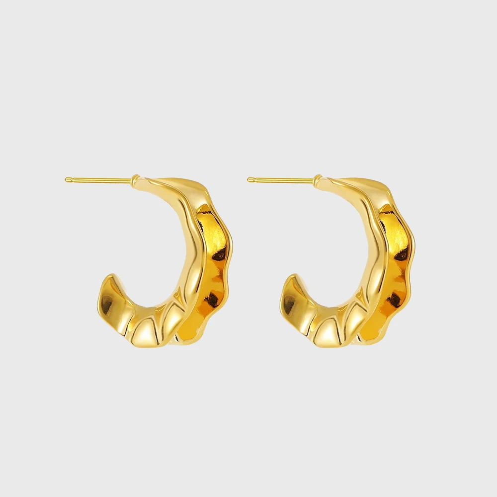 Simple Gold Color Geometric C Shape Hoop Earrings Women Stainles Steel Irregular Huggie Ear Hoops Party Jewelry Gifts Wholesale