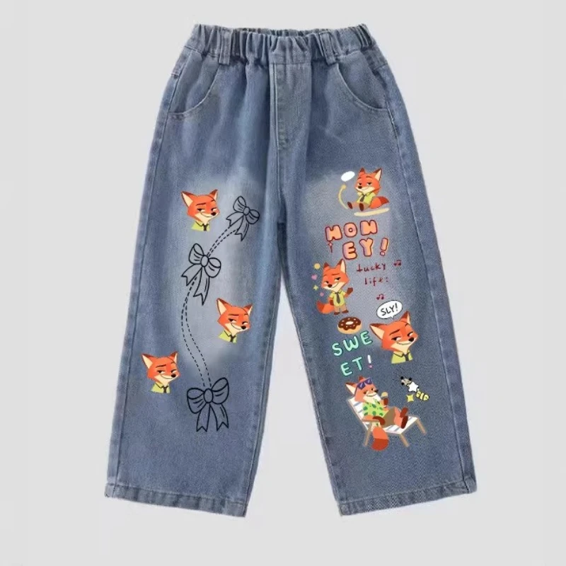 

Джинсы для девочек Zootopia 2026, прямые и широкие брюки для детей, повседневные брюки на все сезоны, новинка