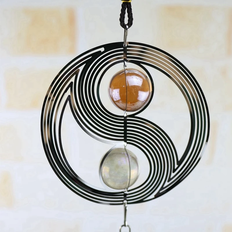 في الهواء الطلق حديقة الحرفية الرياح الدقات Yinyang مع كريستال الكرة قلادة تاي المعادن داخلي ديكور المنزل معلقة سبينر دوامة
