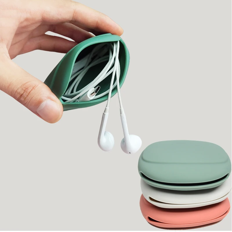 

Wholesale Portable Data Cable Headphone Storage Box Light Silicone Wallet Mini Coin Purse Lipstick Organizer Storage Bag Cheap