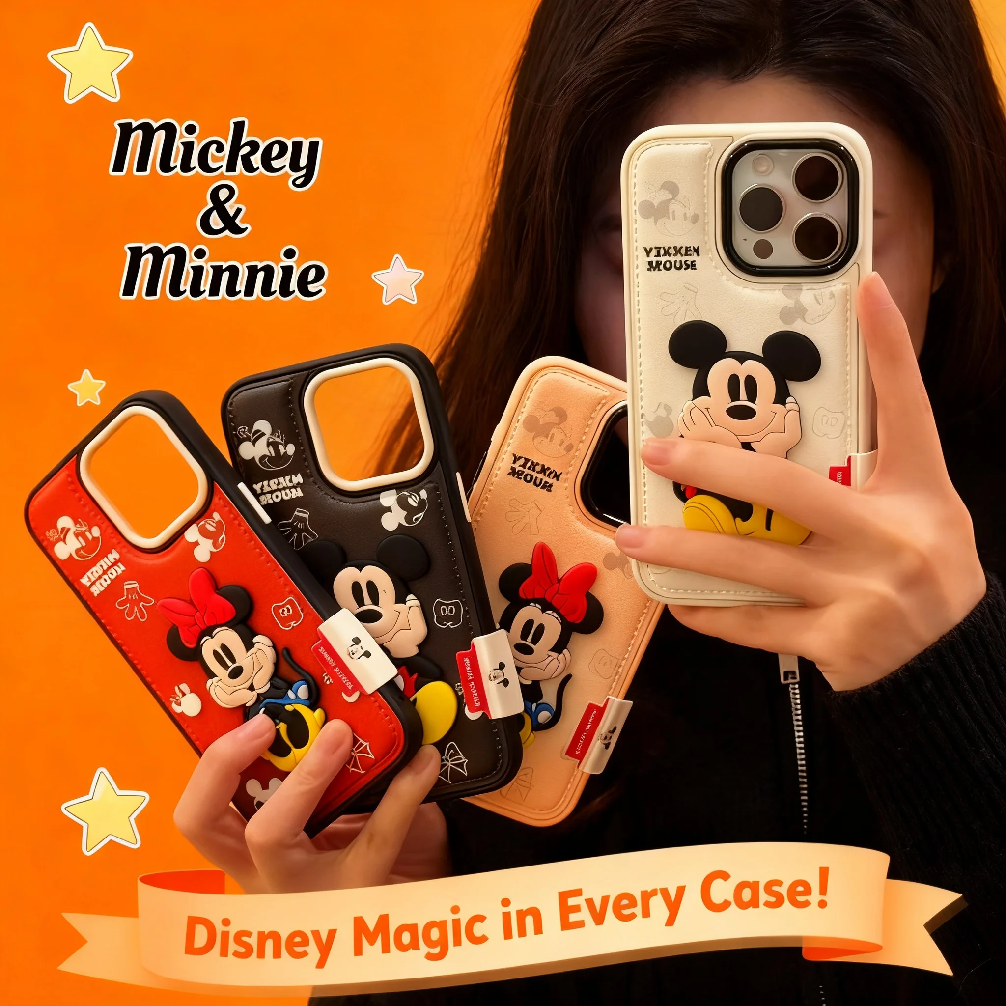 

Cartoon 3D Mickey Minnie iPhone 14 13 12 11 Pro Max XR XS X 8 7 6 6S Plus SE 2020 2022 Case Shockproof Anti Drop Protective
