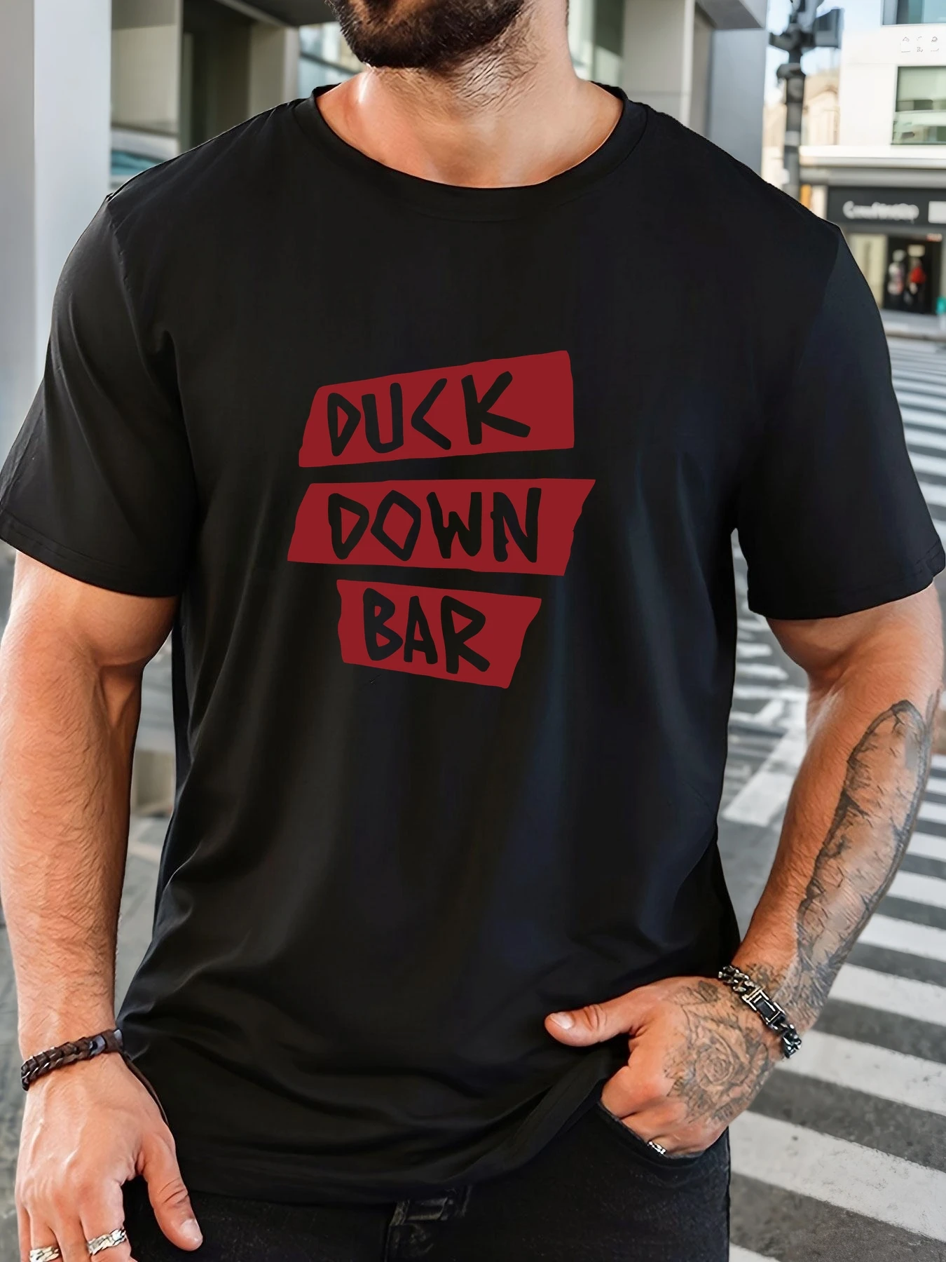 

Men's Cotton Printed T-Shirt DUCK DOWN BAR Pattern Summer Casual Oversized Round Neck Short Sleeve Comfortable Daily Wear Tee