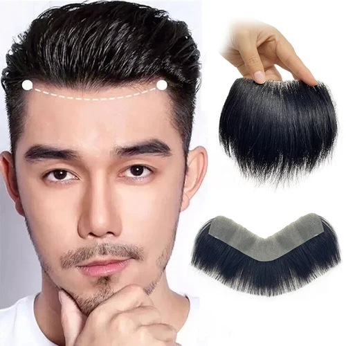 Imagen 2 del producto 100% cabello humano para hombres, peluquín frontal de PU con bucle en V, pelucas de línea de cabello Natural de ciruela pasa con cuidado, reemplazo de cabello Remy, peluca recta